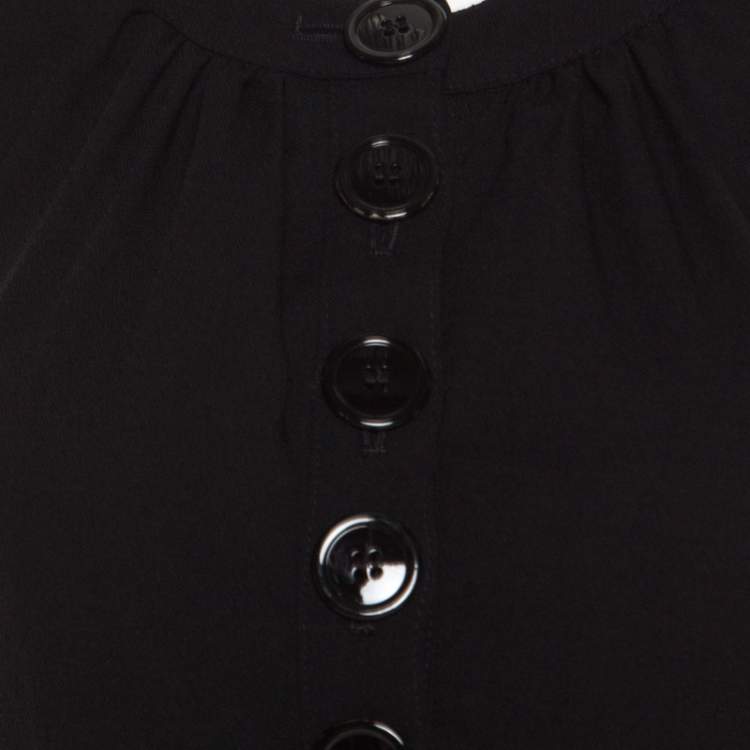 Pre Owned Burberry Black Wool Crepe Buttoned Long Sleeve Balloon Hem Dress M