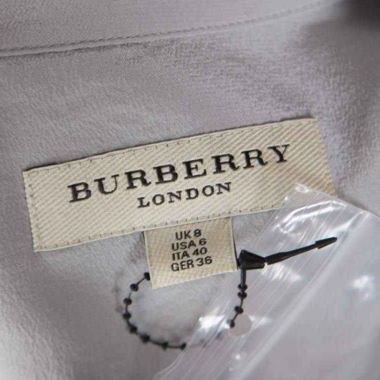 Pre Owned Burberry London Grey and White Colorblock Silk Long Sleeve Shirt S