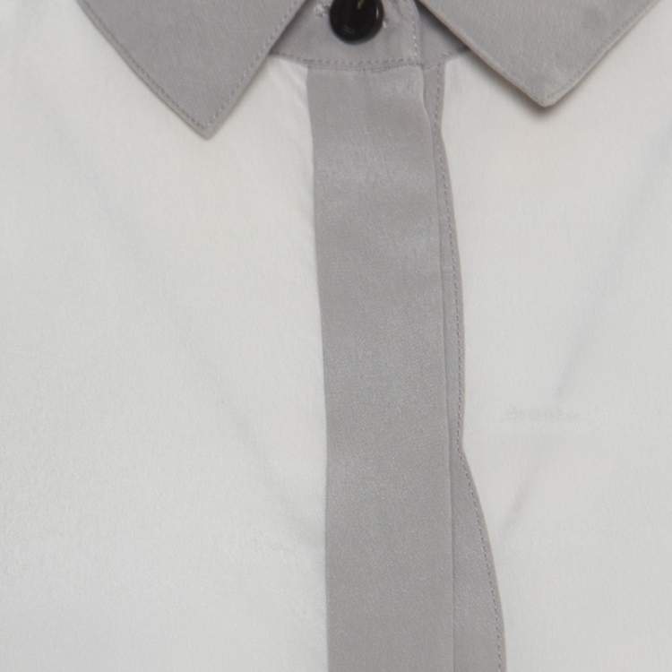 Pre Owned Burberry London Grey and White Colorblock Silk Long Sleeve Shirt S