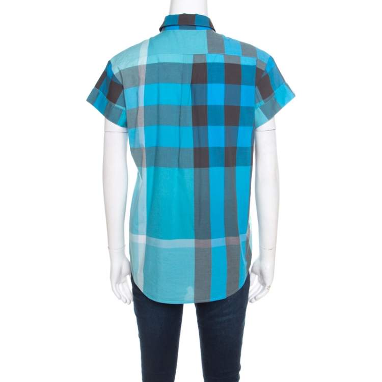 Pre Owned Burberry Brit Multicolor Checked Cotton Short Sleeve Shirt XS
