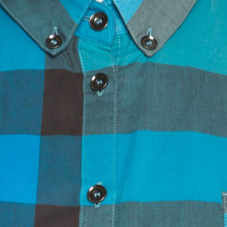 Pre Owned Burberry Brit Multicolor Checked Cotton Short Sleeve Shirt XS
