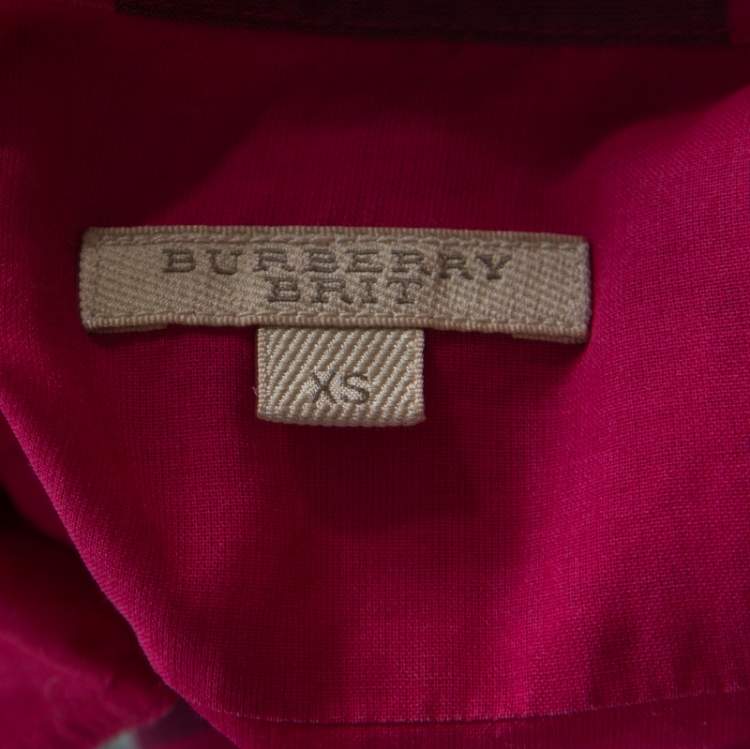 Pre Owned Burberry Brit Pink and Black Checked Cotton Voile Shirt XS