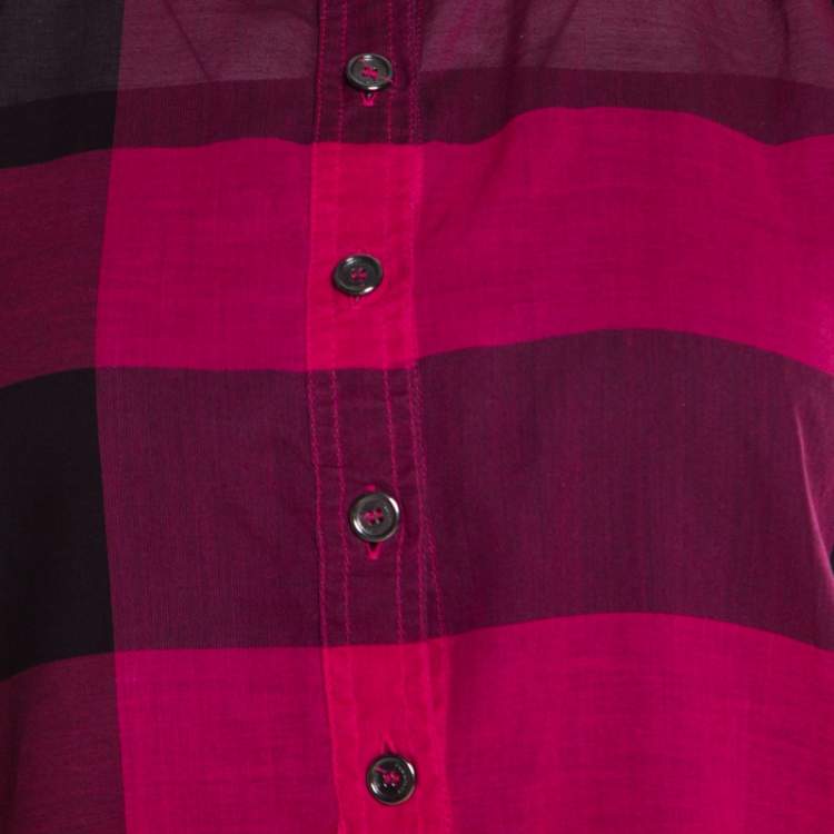 Pre Owned Burberry Brit Pink and Black Checked Cotton Voile Shirt XS