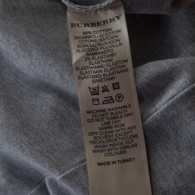 Pre Owned Burberry Brit Grey Pique Cotton Novacheck Trim Puffed Sleeve Polo T-Shirt S
