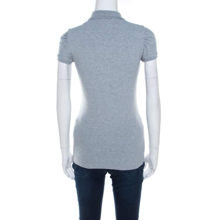 Pre Owned Burberry Brit Grey Pique Cotton Novacheck Trim Puffed Sleeve Polo T-Shirt S
