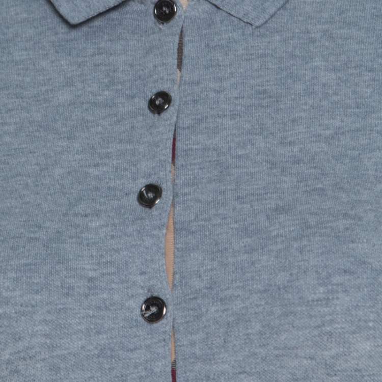 Pre Owned Burberry Brit Grey Pique Cotton Novacheck Trim Puffed Sleeve Polo T-Shirt S