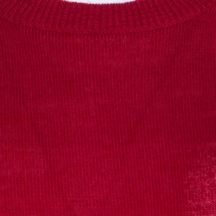 Pre Owned Burberry Brit Red Rib Knit Merino Wool Novacheck Trim Long Sleeve Sweater M