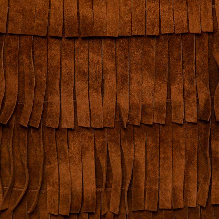 Pre Owned Burberry Prorsum Russet Brown Mirror Embellished Fringed Suede Midi Dress S