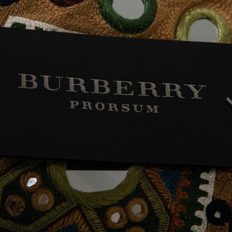 Pre Owned Burberry Prorsum Russet Brown Mirror Embellished Fringed Suede Midi Dress S