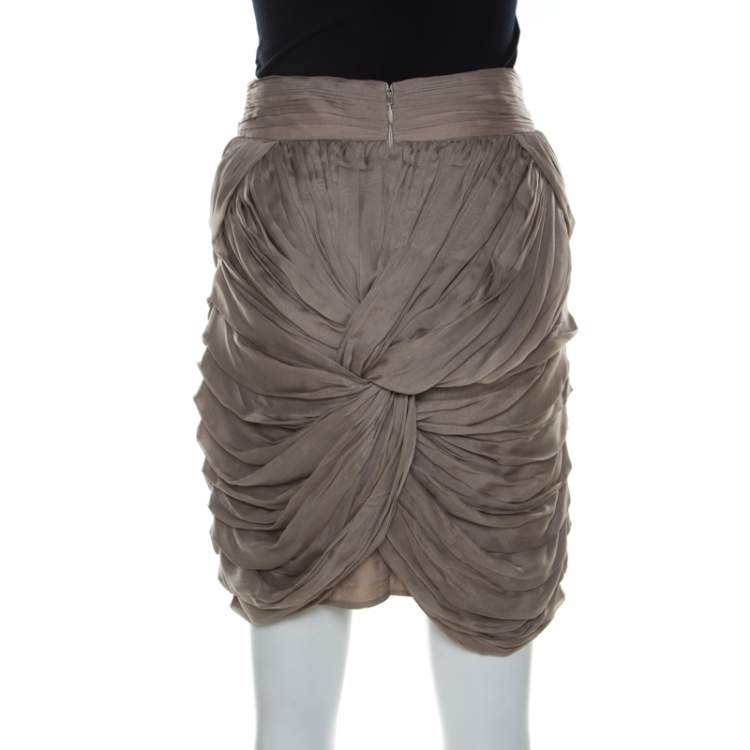 Pre Owned Burberry Prorsum Taupe Knotted Silk Chiffon Skirt S