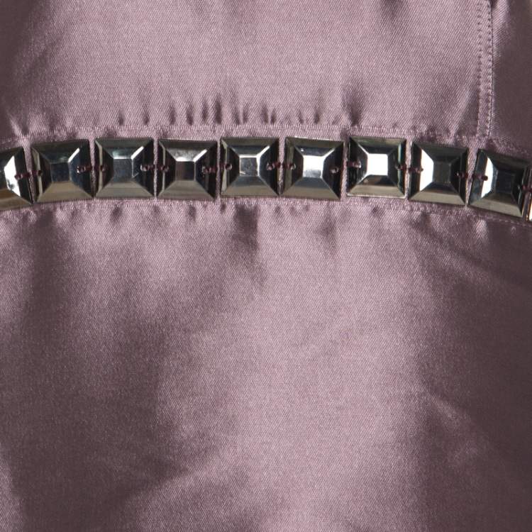 Pre Owned Burberry Metallic Purple Silk Blend Stud Embellished Halter Neck Top S 
