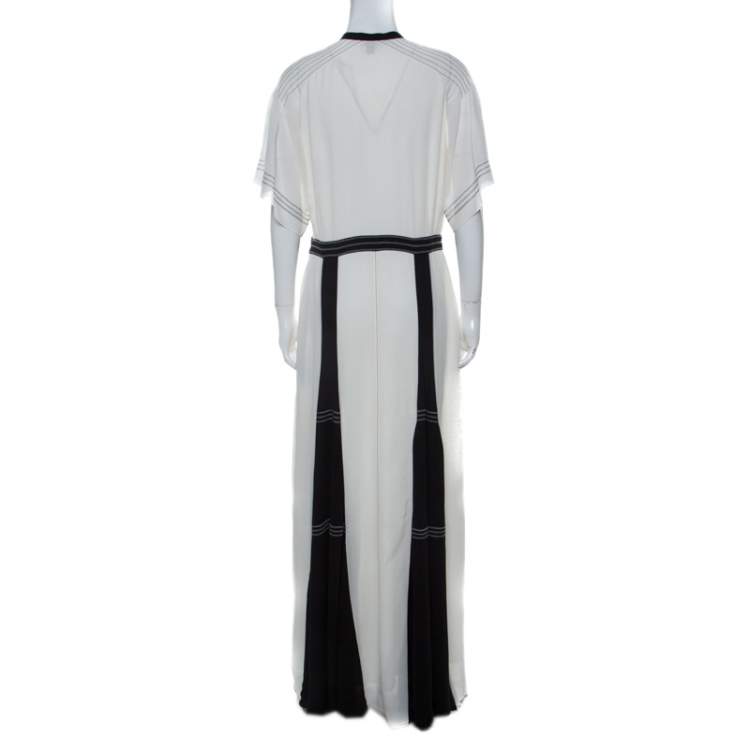 Pre Owned Burberry Black and White Chiffon Pintuck Bodice Maxi Dress M 