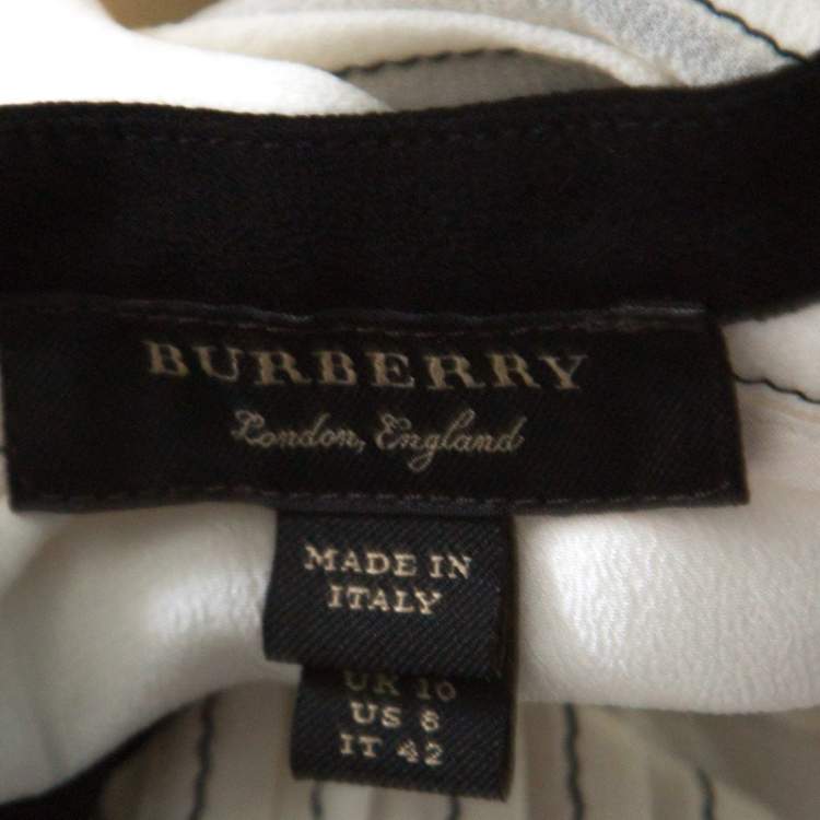 Pre Owned Burberry Black and White Chiffon Pintuck Bodice Maxi Dress M 