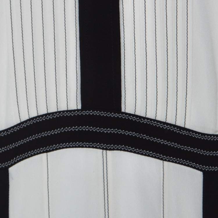 Pre Owned Burberry Black and White Chiffon Pintuck Bodice Maxi Dress M 