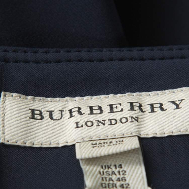 Pre Owned Burberry Navy Blue Stretch Crepe Button Front Trench Midi Skirt L 