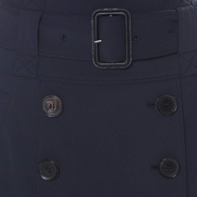 Pre Owned Burberry Navy Blue Stretch Crepe Button Front Trench Midi Skirt L 