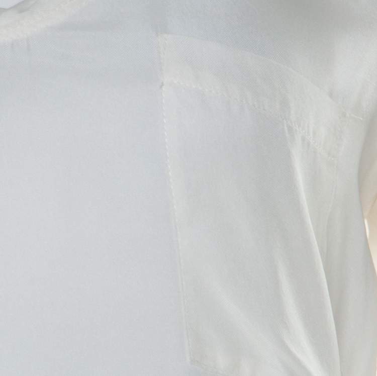 Pre Owned Burberry Brit Cream Jersey and Silk Patch Pocket Detail T Shirt S 