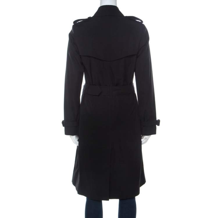 Pre Owned Burberry London Black Cotton Double Breasted Mid Length Trench Coat S