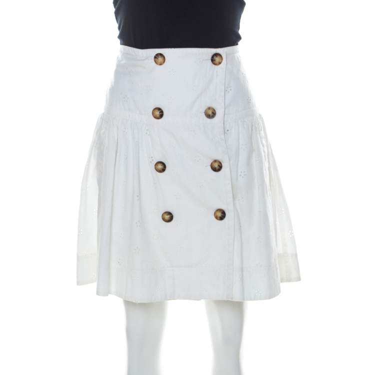 Burberry London White Eyelet Cotton Button Front Short Flared Skirt S  Burberry | TLC