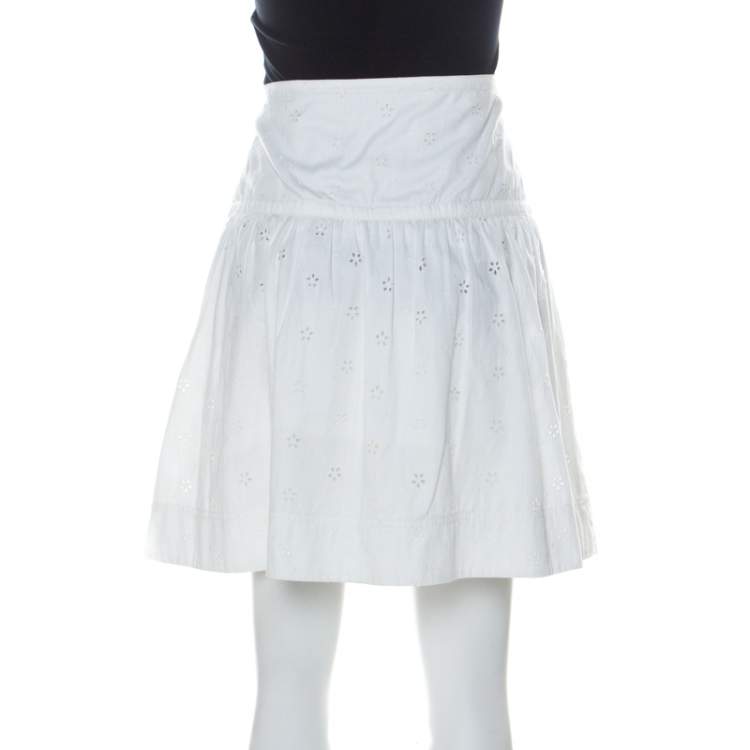 Pre Owned Burberry London White Eyelet Cotton Button Front Short Flared Skirt S 