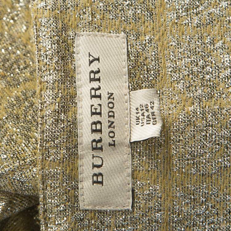 Pre Owned Burberry Metallic Jacquard Lame Pencil Skirt L