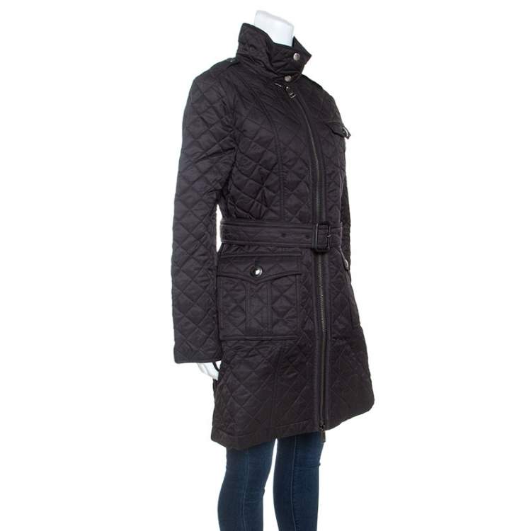 Pre Owned Burberry Black Diamond Quilted Coat M