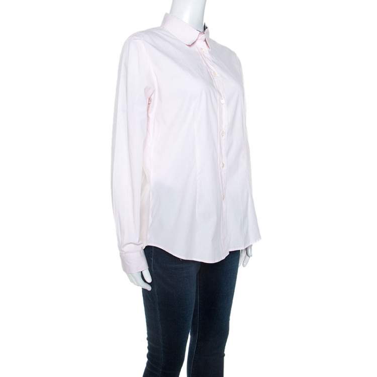 Pre Owned Burberry Light Pink Stretch Cotton Button Front Shirt L