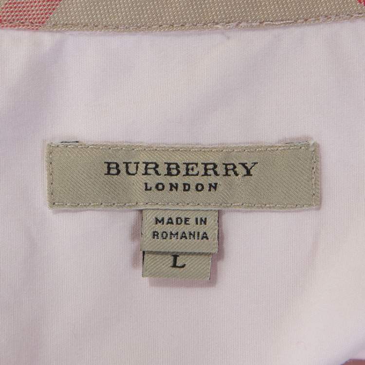 Pre Owned Burberry Light Pink Stretch Cotton Button Front Shirt L