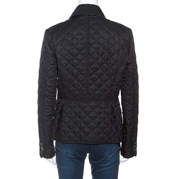 Pre Owned Burberry Brit Black Diamond Quilted Button Front Jacket M