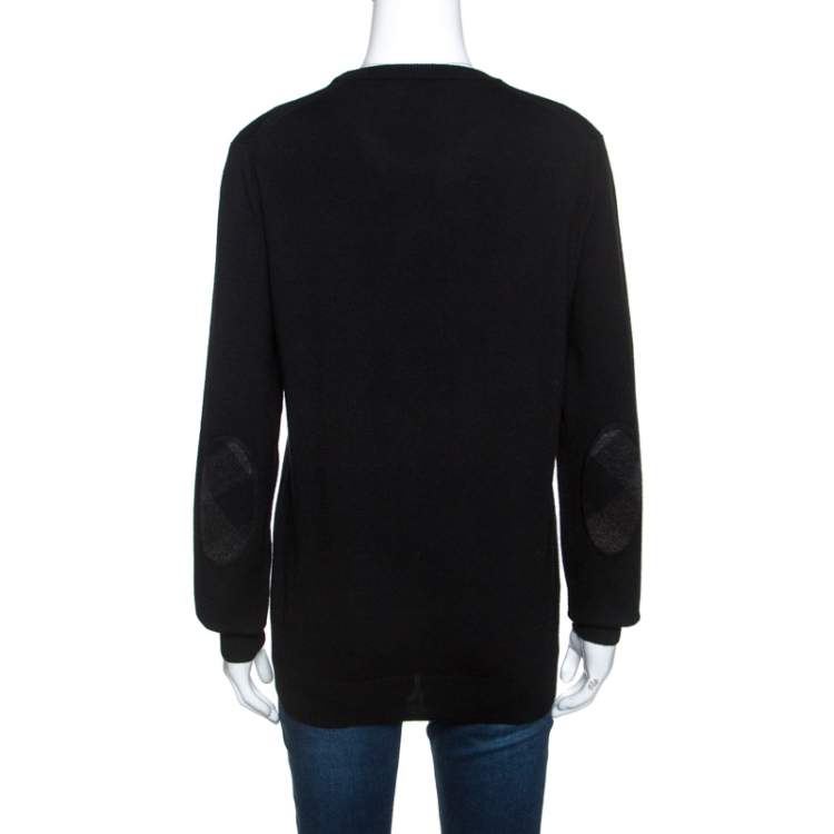 مملوكة مسبقًا Burberry Brit Black Wool Elbow Patch Detail Crew Neck Dockley Jumper M