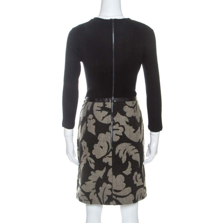 Pre Owned Burberry Brit Black Rib Knit And Floral Jacquard Midi Dress M