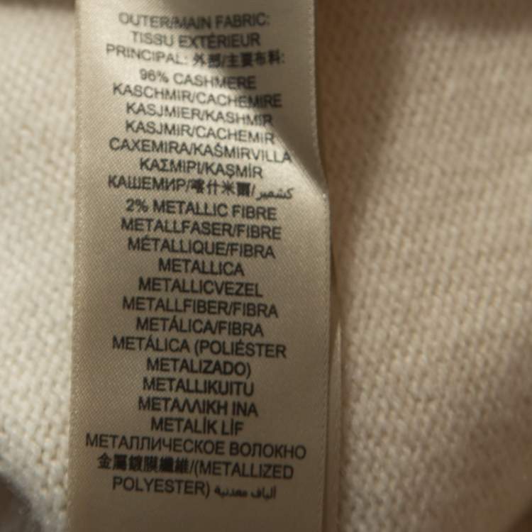 Pre Owned Burberry Cream Cashmere Knit Metallic Weave Detail Striped Jumper L