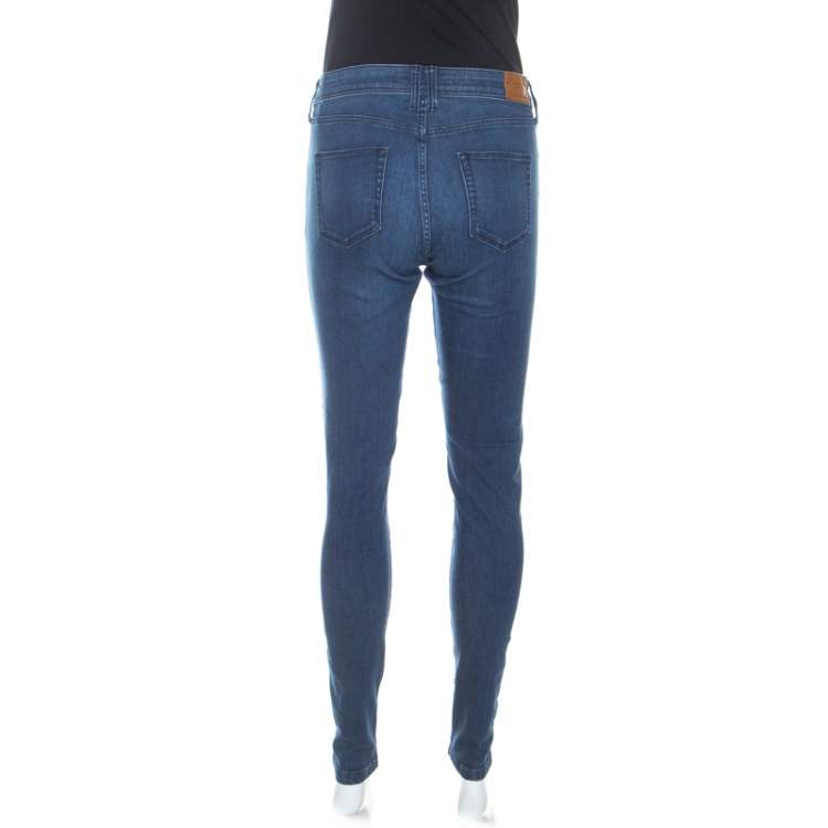 Pre Owned Burberry Brit Indigo Denim Medium Wash Low Rise Skinny Fit Jeans M