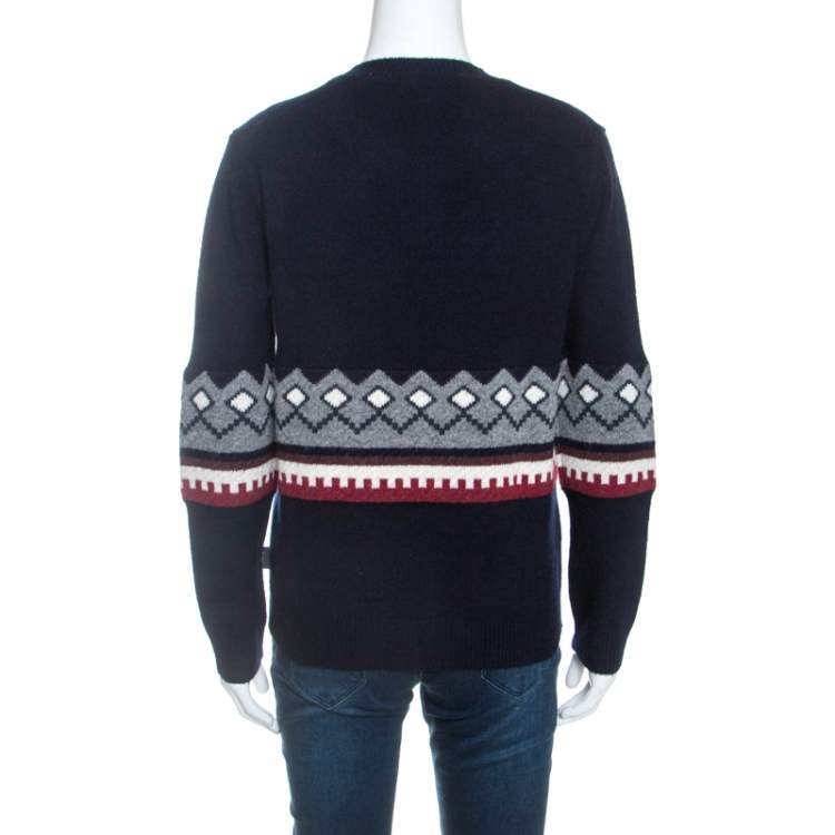 Pre Owned Burberry Navy Blue Wool Knit crew Neck Jumper S