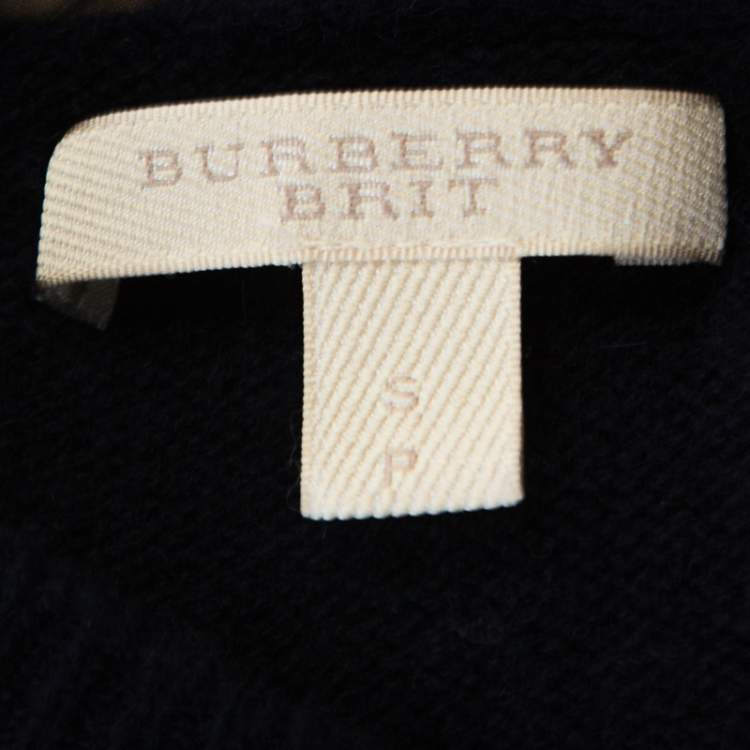 Pre Owned Burberry Navy Blue Wool Knit crew Neck Jumper S