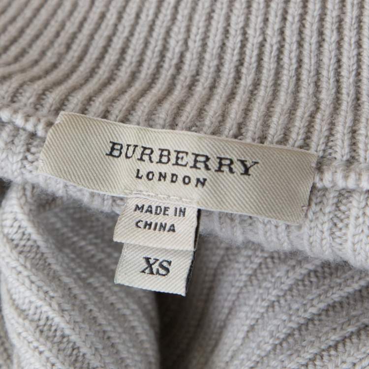 Pre Owned Burberry Beige Wool Ribbed Elbow Patch Detail Cardigan XS
