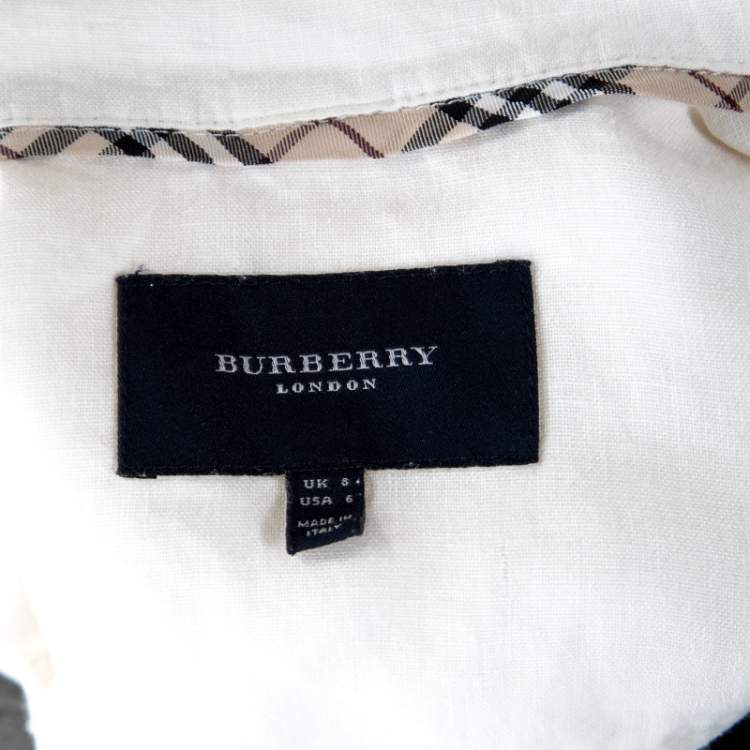 Pre Owned Burberry Off White Linen Pocket Detail Button Front Shirt S