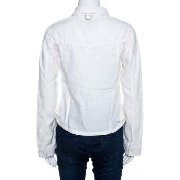 Pre Owned Burberry Off White Linen Pocket Detail Button Front Shirt S