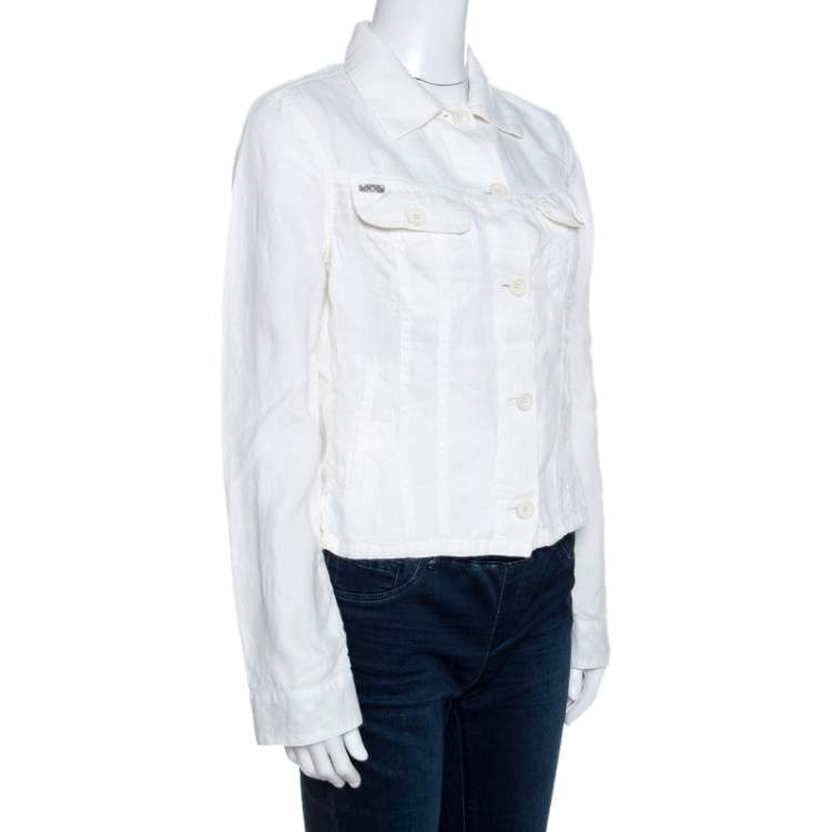 Pre Owned Burberry Off White Linen Pocket Detail Button Front Shirt S