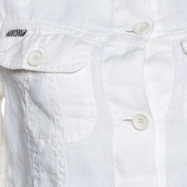 Pre Owned Burberry Off White Linen Pocket Detail Button Front Shirt S