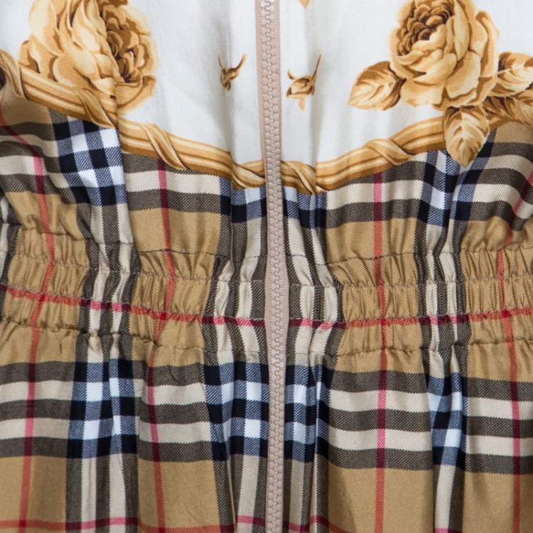 Pre Owned Burberry Beige Nova Check Printed Silk Jumpsuit S