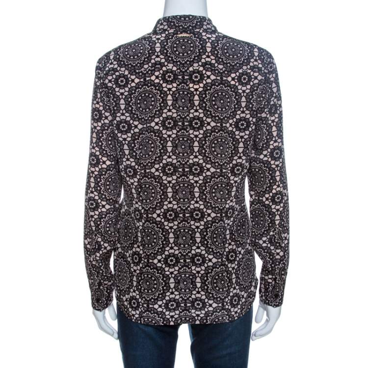 Pre Owned Burberry Bicolor Kensington Lace Print Silk Long Sleeve Shirt S
