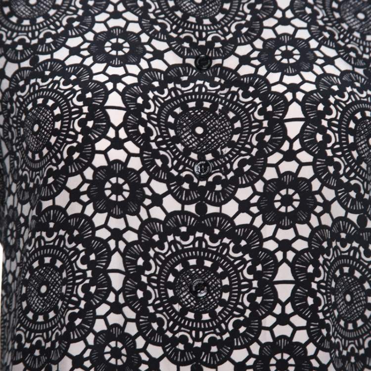 Pre Owned Burberry Bicolor Kensington Lace Print Silk Long Sleeve Shirt S