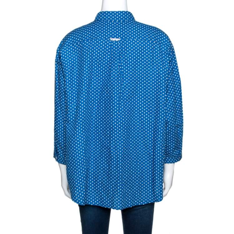 Pre Owned Burberry Brit Blue Polka Dot Cotton Linen Button Front Shirt XL