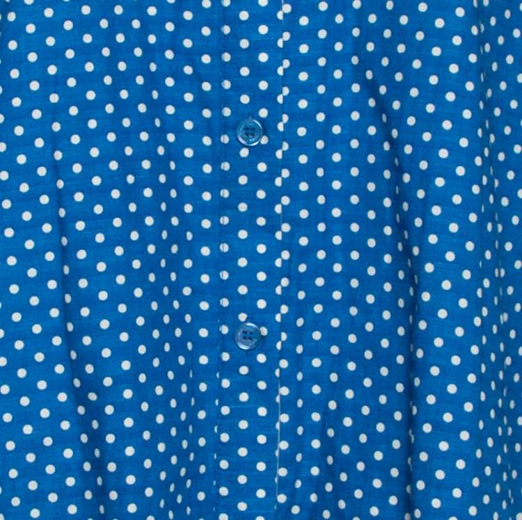 Pre Owned Burberry Brit Blue Polka Dot Cotton Linen Button Front Shirt XL