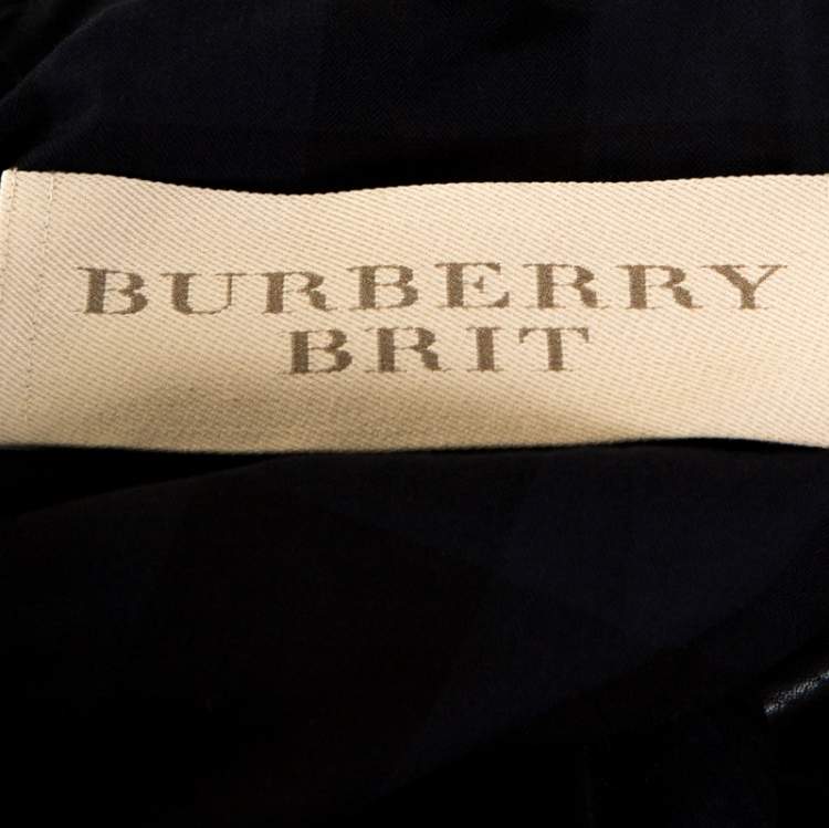 Pre Owned Burberry Brit Black Leather Trim Studded Trench Coat S