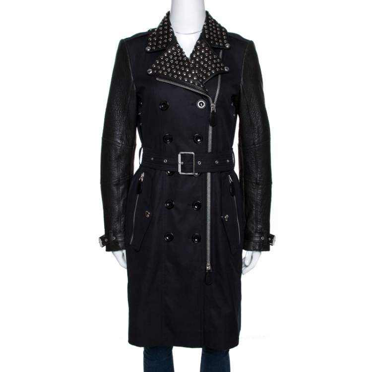 Leather Trim Studded Trench Coat, Mens Pea Coat Leather Trims Taiwan