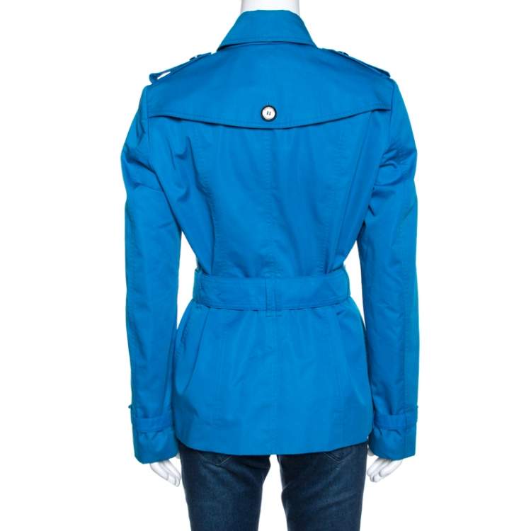 Pre Owned Burberry Blue Cotton Double Breasted Trench Coat M