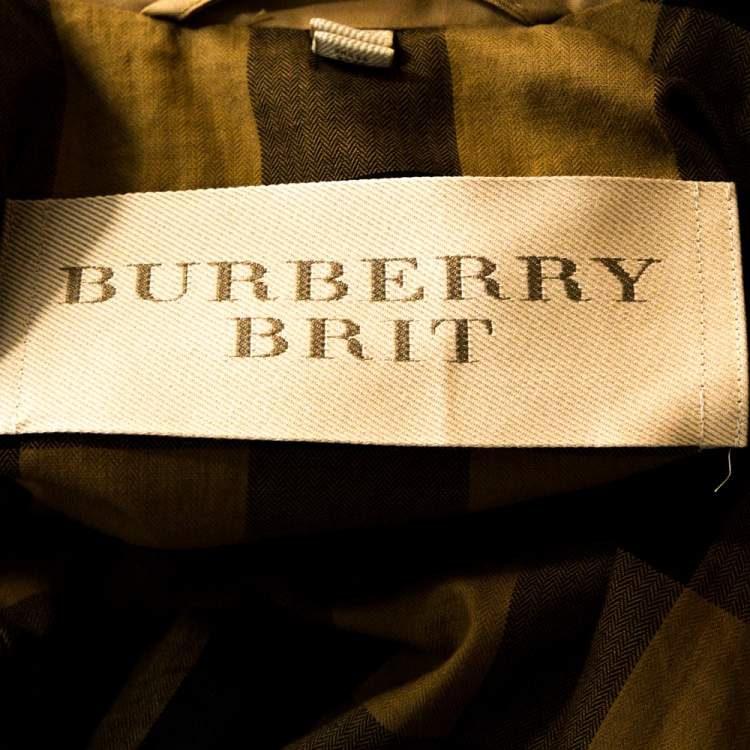 Pre Owned Burberry Brit Bicolor Cotton Leather Trim Studded Coat XS