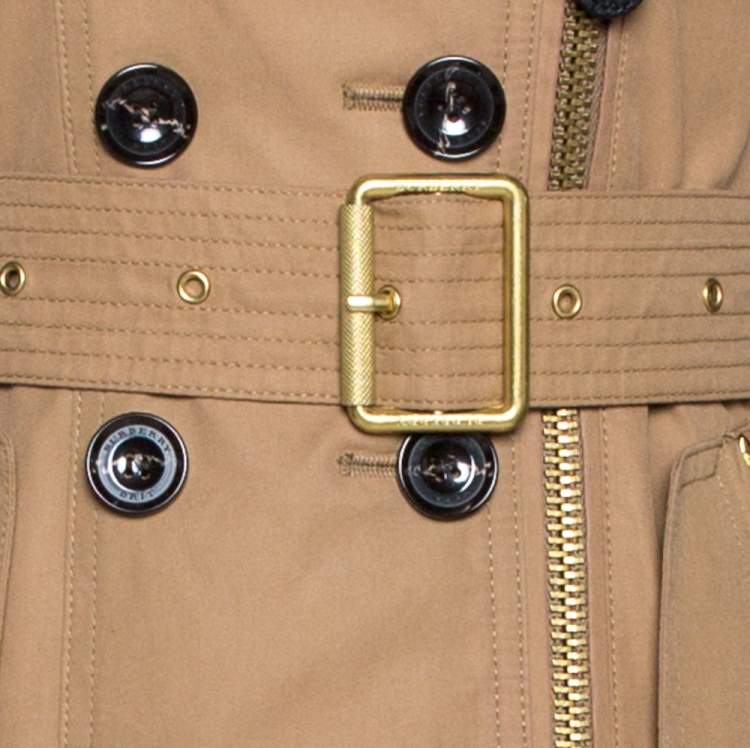 Pre Owned Burberry Brit Bicolor Cotton Leather Trim Studded Coat XS